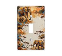 Elephant Single Light Switch Cover Plate, Safari Nature Tree Savannah N/a Brown Plastic Standard Size Wall Switch Plates Accents for Bedroom Bathroom Kitchen Entrance Decor (Single)