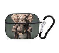 Elephant Sitting AirPods Pro 2 Case Cover, Shockproof Hard Shell Protective Case for Women Men, Compatible with Airpod Pro Case 2nd/1st Generation with Keychain-Black