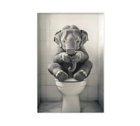 Elephant Sitting on The Toilet Watching Phone, Funny Bathroom Wall Decor, Vintage Style Animal Photo, Quirky Toilet Humor, Ai Art-1