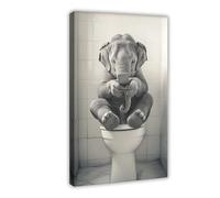 Elephant Sitting on The Toilet Watching Phone, Funny Bathroom Wall Decor, Vintage Style Animal Photo, Quirky Toilet Humor, Ai Art-1