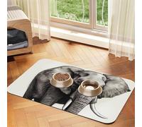 Elephant Sketch Dog Food Mat, Absorbent Pet Feeding Mat for Food and Water Bowls Non-Slip Placement Pad for Floors Waterproof Quick Dry Water Dispenser Mat for Dogs Puppy Cats 12x18 Inch