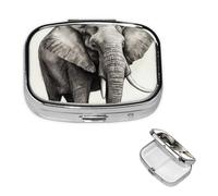 Elephant Sketch Square Metal Pill Box 2 Compartment Cute Travel Pill Organizer Case Portable Medicine Vitamin Organizer Pill Case for Women Men Travel Unique Gift