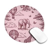 Elephant Small Mouse Pad, Nature Vintage Giraffe Hot Air Air-Float Balls N/a Peach Round Rubber Washable Portable Travel Mousepad Decor for Home Office Work Gaming Desk Round 8x8 Inch