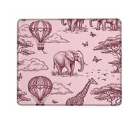 Elephant Small Mouse Pad, Nature Vintage Giraffe Hot Air Air-Float Balls N/a Peach Square Rubber Washable Aesthetic Desk Mousepads Desk Decor for Office Home Dorm Laptop Square 8x10 Inch