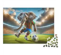 Elephant Soccer Player on Stadium 1000-Piece Puzzle for Adults, 52x38cm/1000pcs; White Cardboard for Simple Sorting; Shared Family Time Around The Table