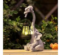Elephant Solar Light for Garden Outdoor, Solar Powered Elephant Statue with LED Lantern for Patio, Balcony, Lawn Decor, Weatherproof Resin Animal Figures Gift for Mum, Women