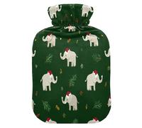 Elephant Spruce Branches Hot Cold Water Bottle with Fleece Cover PVC Hot Water Bag 2 Liter