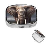 Elephant Square Metal Pill Box 2 Compartment Cute Travel Pill Organizer Case Portable Medicine Vitamin Organizer Pill Case for Women Men Travel Unique Gift