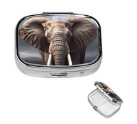 Elephant Square Metal Pill Box 2 Compartment Cute Travel Pill Organizer Case Portable Medicine Vitamin Organizer Pill Case for Women Men Travel Unique Gift