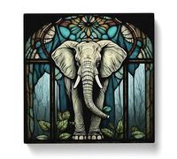 Elephant Stained Glass Effect Canvas Print | Gallery Wrapped 30mm Frame Wall Art | 20x20 inches | Ready to Hang | Modern Animals Picture | Living Room Bedroom Lounge Office