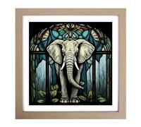Elephant Stained Glass Effect Framed Wall Art Print, Ready to Hang Picture for Living Room Bedroom Home Office, Oak 18 x 18 Inch (45 x 45 cm)