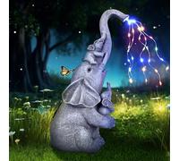 Elephant Statue Garden Decoration, Watering Elephant Figure Solar Powered LED Lights, Outdoor Garden Ornaments Waterproof Animal Resin Sculptures for Patio Yard Lawn, Gifts for Mum (13.8 Inch/ 35 cm)