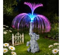 Elephant Statue Garden Ornament,Garden Statues Decorative Lamp with Solar Lanterns,Elephant Fountain Statue with LED Lights,Colorful Waterproof Outdoor Jellyfish Light Decor for Garden/Yard/Lawn