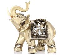 Elephant Statue , Gold Color Elegant Elephant Ornament Wealth Lucky Elephant Figurine With Trunk Raised Home Office Decor Birthday Congratulatory House Warming Gift(M)