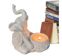 Elephant Statue Good Luck Elephant Tea Light Candle Stand, Pottery Elephant Statues Home Decor for Wedding Favors, Table Centerpiece