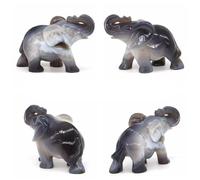 Elephant Statue Natural Stone Gray Agate Geode Crystal Carved Gemstone Animal Figurine Handicraft Home Decoration,4.9inch