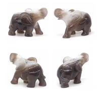 Elephant Statue Natural Stone Gray Agate Geode Crystal Carved Gemstone Animal Figurine Handicraft Home Decoration,4.3inch