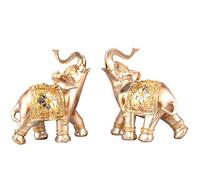 Elephant Statues Home Decor, Set Of 2 Animal Figurines Wealth Lucky Elephants Handmade Craft Ornament, Birthday Housewarming Wedding Gift Home Desktop Table Decoration,La,L