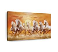 Elephant Stock Seven Running Horses Canvas - 1 Panel Canvas Print Horse Wall Art - Ready-to-Hang Horse Art and Wall Decor Painting - Galloping Horse Canvas Wall Art - 24" X 16"