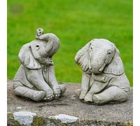 Elephant Stone Statue Outdoor Garden Ornament | African Large Animal Decoration (Trunk Down)