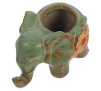 Elephant Succulent Planter Ceramic, Vintage Rustic Indoor Tabletop Pot | Embossed Floral Details, Distressed Finish, for Tiny Cacti and Haworthia, Green Light Green
