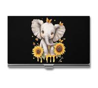 Elephant Sunflowers And Butterfly Business Card Holder ID Credit Case
