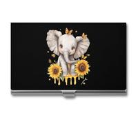 Elephant Sunflowers and Butterfly Business Card Wallet Credit Card Holder Metal Square Small Pocket Purse