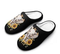 Elephant Sunflowers And Butterfly Men's Cotton Slippers Size Cozy Memory Foam Soft Lightweight House Shoes Size7-14