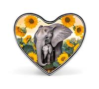 Elephant Sunflowers Floral Lapel Pin Metal Brooch Badge Round Button Enamel Style Pinback for Hats Bags Clothing Gift