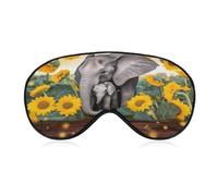 Elephant Sunflowers Sleep Mask Light Block-Out Eye Mask for Side Sleeper Pressure-Free Soft Night Blindfold with Adjustable Strap Breathable Sleep Eye Cover for Travel