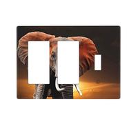 Elephant Sunset In Kenya Switch Cover Decorative Triple Toggle Wall Plate For Kitchen Girls Boys Room 3 Gang Standard Size 6.57" X 4.65"