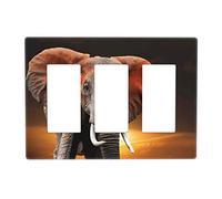 Elephant Sunset In Kenya Switch Cover Decorative Triple Toggle Wall Plate For Kitchen Girls Boys Room 3 Gang Standard Size 6.57" X 4.65"