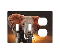 Elephant Sunset In Kenya Switch Cover Decorative Triple Toggle Wall Plate For Kitchen Girls Boys Room 3 Gang Standard Size 6.57" X 4.65"