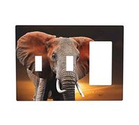 Elephant Sunset In Kenya Switch Cover Decorative Triple Toggle Wall Plate For Kitchen Girls Boys Room 3 Gang Standard Size 6.57" X 4.65"
