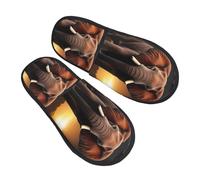 Elephant Sunset In Kenyan Pattern Fuzzy Slippers Casual Fluffy Slippers Non Slip House Slipper For Hotel Bedroom Travel M
