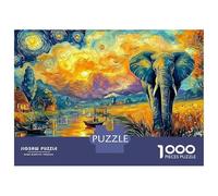 Elephant Sunset Jigsaws 1000 Piece Puzzle Impossible Suitable for Decompression And Wall Decor for Adults And Kids 38x26cm/1000pcs