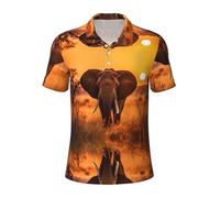 Elephant Sunset Mens Polo Shirts Fit Performance Mens Golf Shirt Regular Fit Fashion Print Short Sleeve Polo, Black, XXL