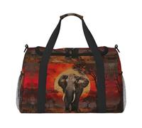 Elephant Sunset Print Everyday Use Travel Duffle Bag Large Capacity Travel Bag Stylish Functional Bag, Black, One Size