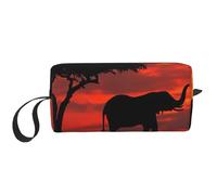Elephant Sunset Print Foam Padded Cosmetic Case Simple Organizer Pouch Lightweight Travel Bag for Space Saving