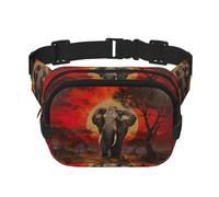 Elephant Sunset Print Men and Women Square Double Layer Waist Bag Workout Crossbody Travel Waist Bag, Black, One Size