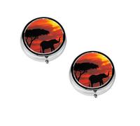 Elephant Sunset Print Pill Box, Round Pill Organizer, 3 Compartment Small Pill Case for Purse & Pocket, Portable Medicine Box, Travel Pill Case