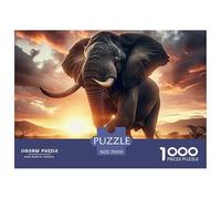Elephant Sunset Puzzle Game for The Whole Family 1000 Piece - Silhouette Elephant at Sunset Gifts for Men Women Fun Present for Home70x50cm/1000pcs