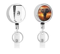 Elephant Sunset Retractable Keychain Heavy Duty Metal Badge Reels for Name Card Key Conferences Office
