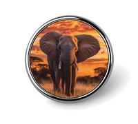 Elephant Sunset Round Badge Pin Memorial Jewelry Gifts Metal Brooch Button for Clothing Accessory