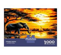 Elephant Sunset Savanna 1000 Pieces Jigsaw Puzzle Set Wild African Charm Premium Jigsaw Puzzle Sturdy Cardboard Couple Partners Ultra Difficult Christmas 70x50cm/10