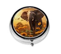 Elephant Sunset Walk Unique Customized Pill Organizer - 7 Day AM PM Travel Pill Box with Full Print Design - Iron Plating Mini Medicine Organizer