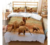 Elephant Super king Duvet Cover Sets 260x220 cm Wildlife Bedding Set Yellow Green Microfiber Hypoallergenic Quilt Cover with Zipper Closure and 2 Pillowcases for Teens and Adults F-1107