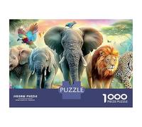 Elephant Swing 1000 Piece Jigsaw Puzzle for Women, Men Elephant Lion Savanna Colourful Jigsaws Challenge Games Creativity & Gift Giving 52x38cm/1000pcs