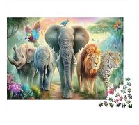 Elephant Swing Adult Jigsaws Elephants & Lion in Vivid Scene 1000 Pieces Educational Game Challenge for Wall Decoration 38x26cm/1000pcs