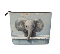 Elephant Taking A Bath Large Capacity Travel Makeup Bag for Women,Waterproof Single-Ply Imitation Hemp Portable Zipper Cosmetic Bag